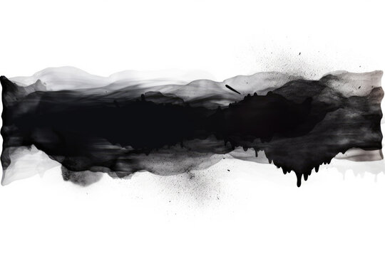 Black watercolor on white background. Abstract black banner. AI generated image