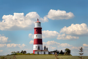View of Happisburgh lighthouse on a spring afternoon, North Norfolk, England