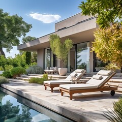 beautiful modern villa with pool, generative ai
