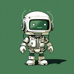 cute robot illustration in white and green, generative ai