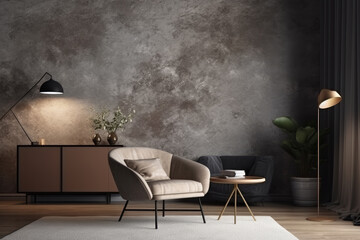Modern interior with mockup background wall and beautiful decoration. Generative AI