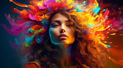 Obraz na płótnie Canvas Woman with colorful brush hair