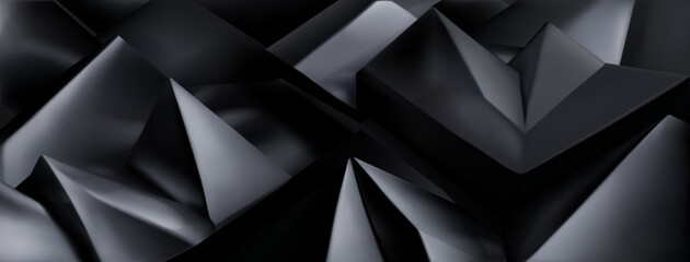 Abstract background of a pile of 3d pyramids and other shapes with sharp corners and smoothed edges, in shades of black colors