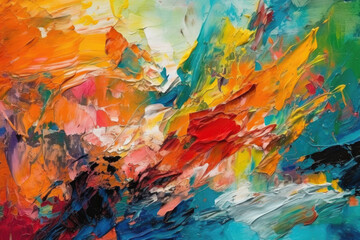Closeup of abstract rough colorful art painting texture. AI-generated image