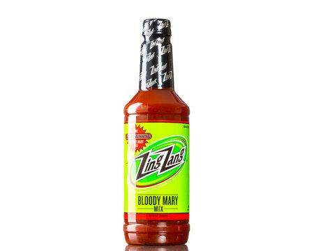 Chicago, USA - July 19, 2023: A brand new bottle of Zing Zang bloody mary mix.