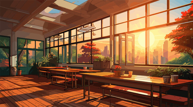 Premium AI Image  Anime Classroom Background without People at Sunset in  The Afternoon Scene