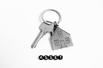 Asset, Silver House Key Ring On White Background