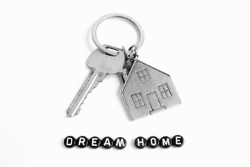 Dream Home, Silver House Keyring On White Background 2