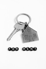 For Rent, Silver House Key Ring On White Background