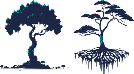 Arboles ilustrados en estilo vector y sombra