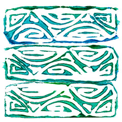 Original handmade texture stamp with abstract motifs in blue and green tones