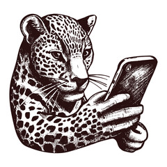 leopard holding a phone sketch © Satoru Sketches