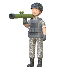 soldier holding rocket launcher bazooka 3d cartoon illustration