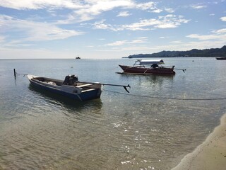 Fishing boats on the beach with beautiful views.