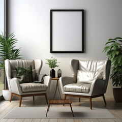 Frame mockup blank picture white wall room
