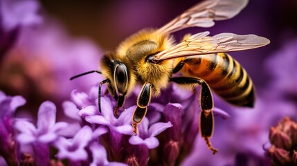 honey bee on a purple flower, with generative a