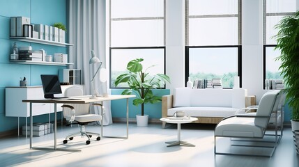 Fototapeta na wymiar modern office interior with furniture. generative ai