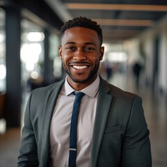 Smiling african American millennial businessman isolated with generative ai