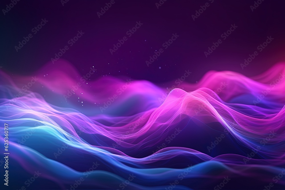 Wall mural abstract futuristic background with pink blue glowing neon moving high speed wave lines and bokeh li