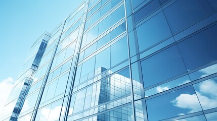 Windows of Skyscraper Business Office with blue sky, Corporate building in city with generative ai
