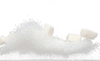 Pure Refined Sugar cube flying explosion, white crystal sugar abstract cloud fly. Pure refined...