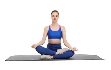 Fototapeta premium Young woman practicing yoga on white background