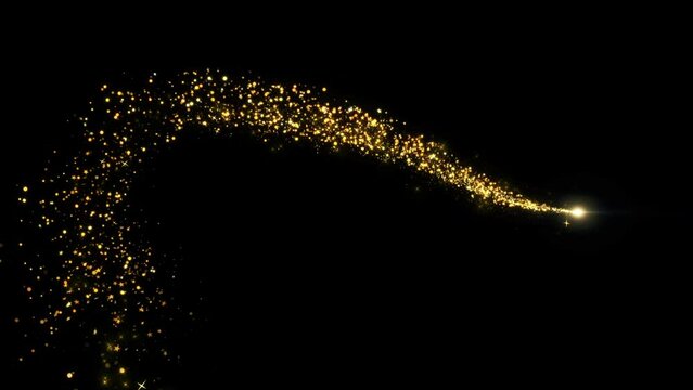 Golden Glitter Light circle particles sparkles. dust trail Parkling shine glow wave. Magic shimmer light sparks background Birthday, Anniversary, new year 2024, event, Christmas, Festival, Diwali.