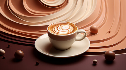 Obraz premium Coffee-themed Vibrant 3D Art in Deep Mocha and Cream Hues: Vibrant and Minimalistic Design Perfect for Modern Interiors, Decorative Prints, and Contemporary Beverage Themes