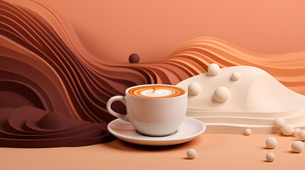 Coffee-themed Vibrant 3D Art in Deep Mocha and Cream Hues: Vibrant and Minimalistic Design Perfect for Modern Interiors, Decorative Prints, and Contemporary Beverage Themes
