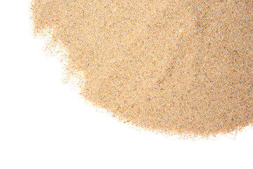 Dry beach sand isolated on white, top view