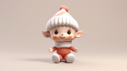 Cute little Christmas elf figurine in front of a tanbackground