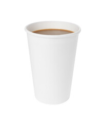 Paper cup with hot drink isolated on white. Coffee to go