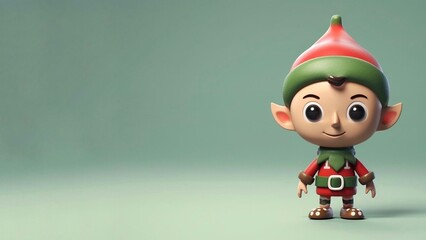 Cute little Christmas elf figurine in front of a green background