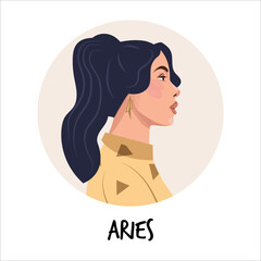Vector flat illustration of astrology or zodiac sign as beautiful girl isolated on white. Tells of the future, horoscopes, alchemy, spirituality, occultism, and women's fashion.