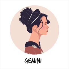 Vector flat illustration of astrology or zodiac sign as beautiful girl isolated on white. Tells of the future, horoscopes, alchemy, spirituality, occultism, and women's fashion.