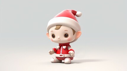 Cute little Christmas elf figurine in front of a grey background
