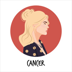 Vector flat illustration of astrology or zodiac sign as beautiful girl isolated on white. Tells of the future, horoscopes, alchemy, spirituality, occultism, and women's fashion.