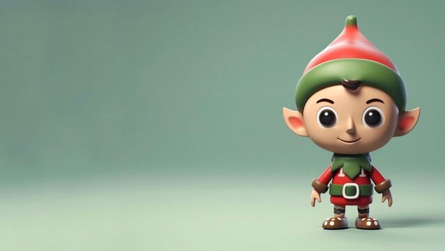 Cute little Christmas elf figurine in front of a green background