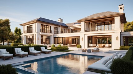 Mediterranean inspired villa with a sprawling garden and a private beach access in the exclusive Hamptons, New York