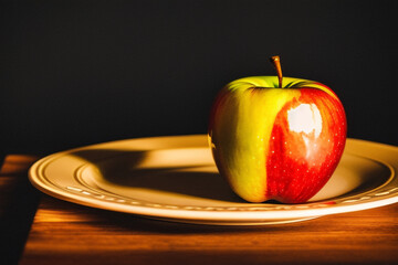 a ripe apple on a plate, Generative AI