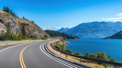 Fototapeta premium Mountains lake highway with beautiful views