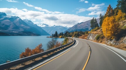 Fototapeta premium Mountains lake highway with beautiful views