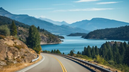 Mountains lake highway with beautiful views