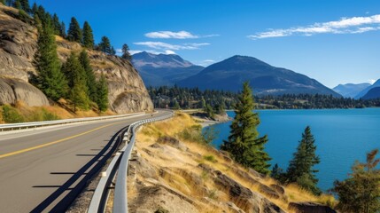 Mountains lake highway with beautiful views