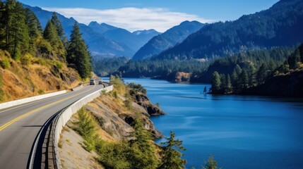 Obraz na płótnie Canvas Mountains lake highway with beautiful views