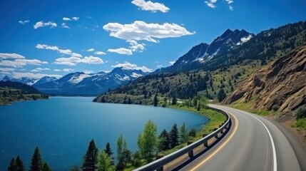 Fototapeta premium Mountains lake highway with beautiful views