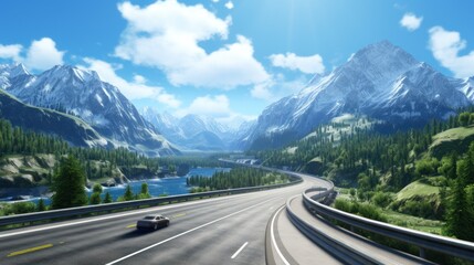 Mountains lake highway with beautiful views game art