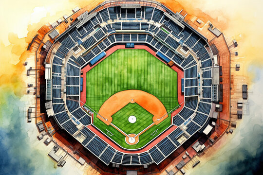 Baseball Field from Above Grunge Painting Texture Industrial Splatter