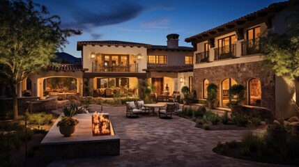 Tuscan style villa in the serene and upscale community of Scottsdale, Arizona, complete with a private courtyard and a spa - obrazy, fototapety, plakaty