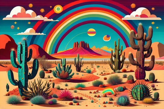 A colorful landscape desert a rainbow imaginary world © Desain
